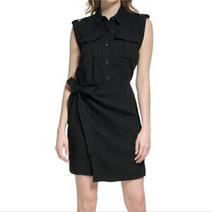 Calvin Klein Black Sleeveless Shirt Dress with Waist Tie